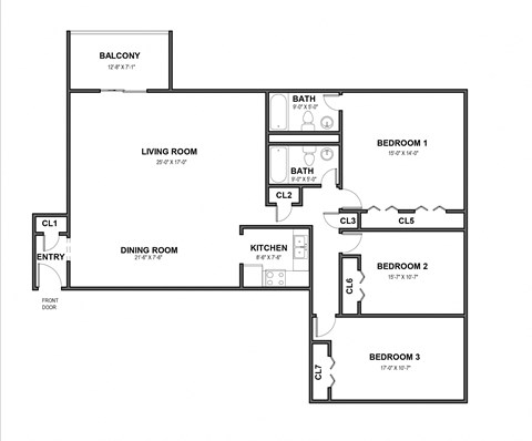 Three Bedroom 1,500 Sq.Ft. Floorplan at Walnut Crossings, PA